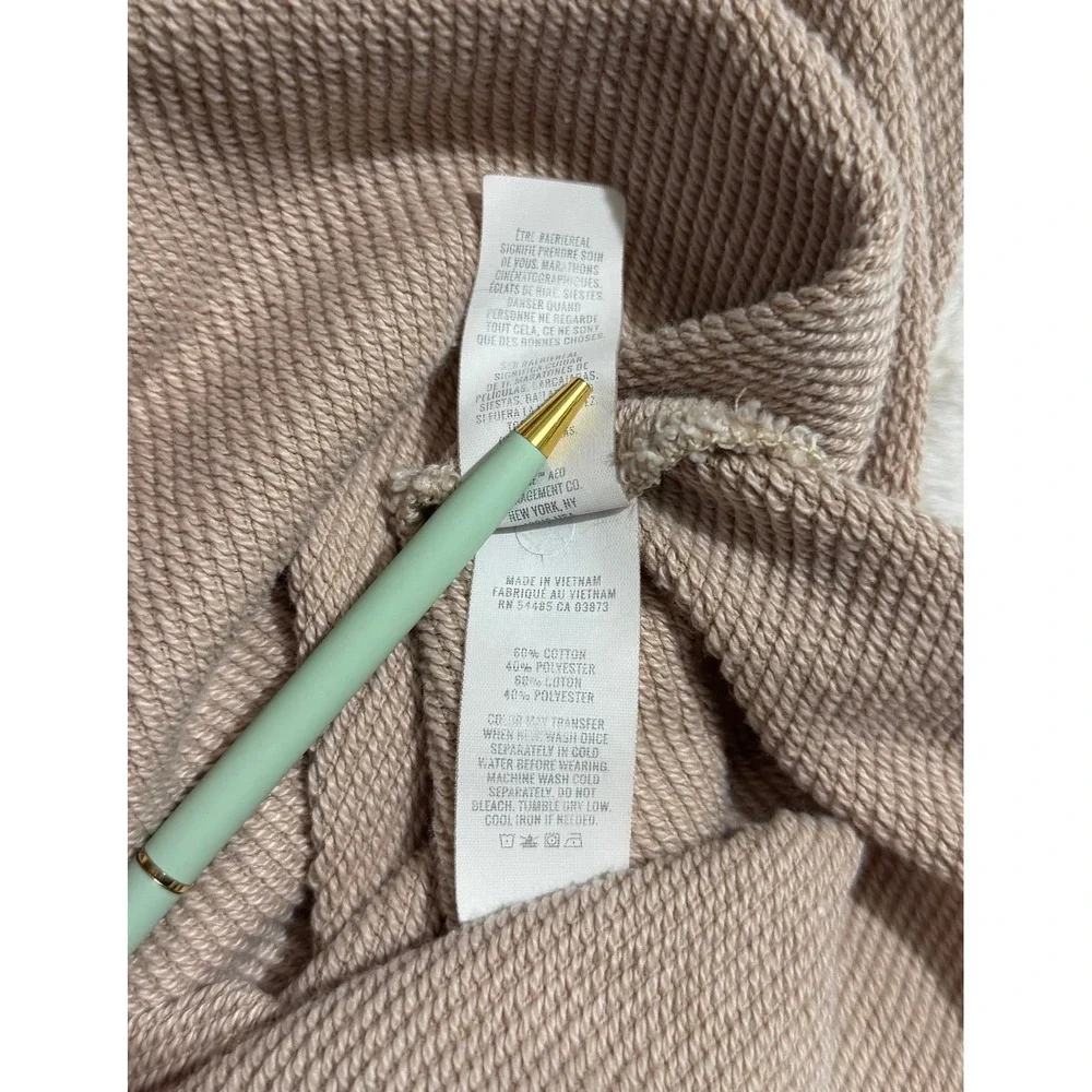 Aerie Cropped Waffle Knit Sweatshirt Mauve Taupe Raw Hem XXL - Picture 6 of 6
